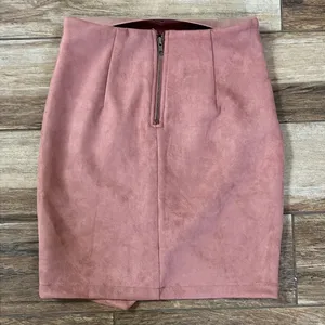 Seek the label pink faux suede mini skirt thumbnail 4