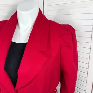 OnTwelfth Coat Women Size XL Red Puff Shoulder Sleeve Belted‎ Trench Long Cherry thumbnail 5