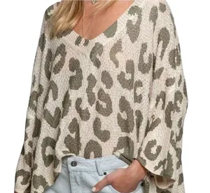 POL Olive Leopard Print Oversized V-Neck Top Cover Size M (oversized 31” PRP) thumbnail 1