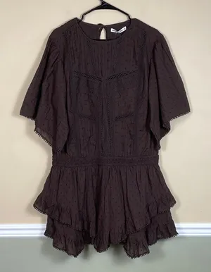 NWT Abercrombie & Fitch Women’s Swiss Dot Embroidered Brown Mini Dress Romper thumbnail 1