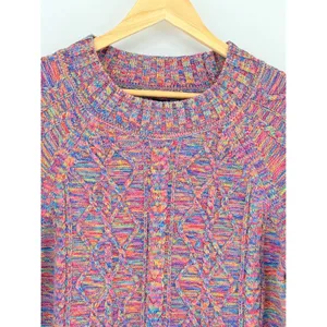 Gap Cable Knit Sweater Womens Large Multicolor Rainbow Space Dye Boho Pullover thumbnail 3