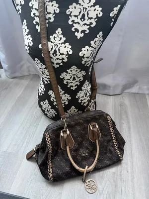 Vintage 2000s GUESS Brown &Tan Monogram Handbag/Shoulder Bag with Chain Detail thumbnail 2