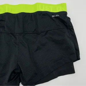 Nike Shorts Running Layers Black Neon Band Women Size‎ Small Fitted Mesh Stretch thumbnail 5