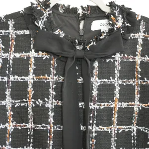 CeCe Size 2 Black Plaid Tweed Shift Dress Bow Neck Fringe NWT Career Chic‎ City thumbnail 7
