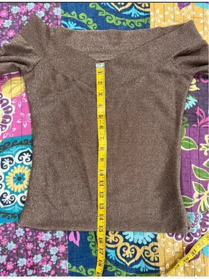 Metallic Rose Gold Off-Shoulder Long Sleeve Top Medium thumbnail 7