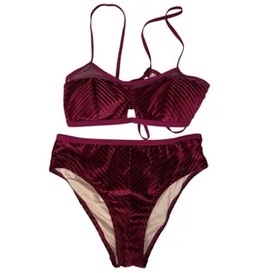 Cupshe Small Keyhole Bikini Swim Top Hi-Cut Bottoms Velvet Adjustable Straps thumbnail 2
