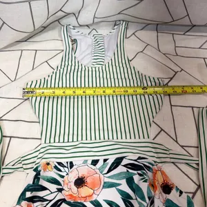 Cupshe One Piece Swimsuit‎ Large Green White Striped Floral Wrap Tie Cutout thumbnail 4