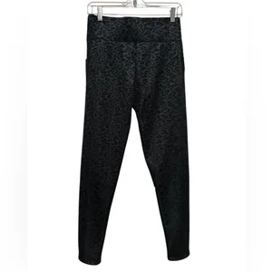 High Rise Black Bling Stud Animal Print Fleece Lined Pullon Pant thumbnail 2