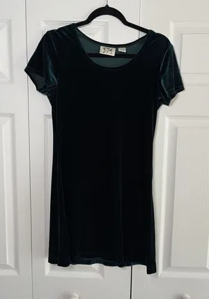 5.7.9 Vintage Velvet Mini Dress Womens Size S Green Y2K Grunge Short Sleeve 90s thumbnail 1