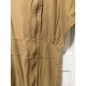 Vintage NEWS from California Asymmetrical Zip Midi Dress Tan Dolman Sleeve L thumbnail 6