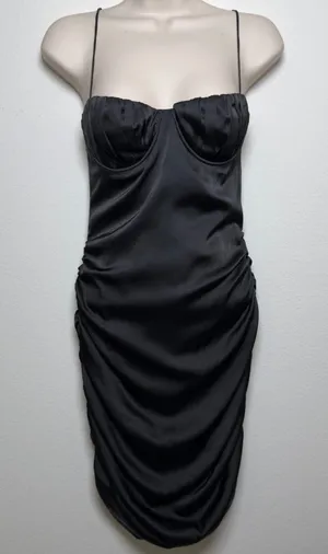 Meshki Women Satin Babydoll Ruched Mini Dress Small Party Cocktail Event‎ Date thumbnail 1