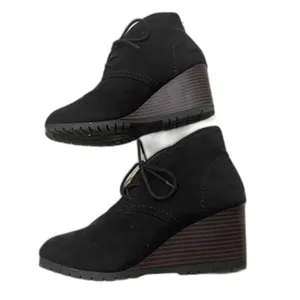 Time and True Black Faux Suede Lace Up Wedges Women's Size 7 thumbnail 2