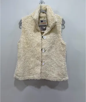 Habitat Cream Sherpa Teddy Fleece Button Front Vest Made in USA Size M/L thumbnail 2