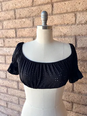 Urban Outfitters | Black Eyelet Off-Shoulder Puff Sleeve Crop Top | L thumbnail 1