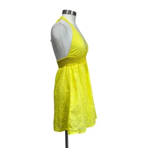 Ralph Lauren‎ Yellow Halter Mini Dress Embroidered Empire Waist Women’s Size M thumbnail 8