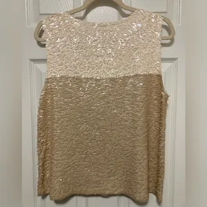 *J. Crew Collection Colorblock Ivory Tan Sequin Large Party Sleeveless Blouse #L thumbnail 6