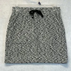 LOU GREY for LOFT Skirt Medium Black White Gray Tweed Pencil Mini‎ Drawstring thumbnail 2