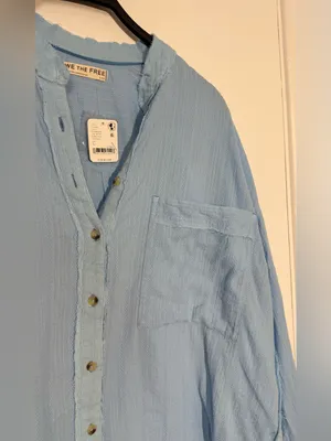 NWT We The Free Light Blue Striped Button-Up Shirt thumbnail 7