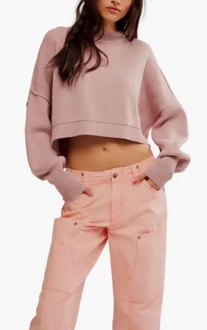 Free people easy street crop pullover in lost petal M thumbnail 1