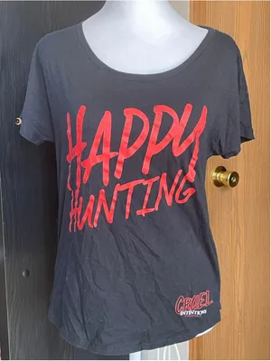 Women's Encore Black & Red Happy Hunting Short Sleeve Tee Size S thumbnail 1