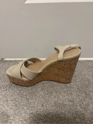 Y-Not Neutral Cream Cross-Strap Wedge with Ankle Buckle - Size: 6 thumbnail 3
