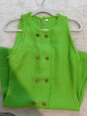 Women’s Lime Green Tweed Mini Dress – Size Medium thumbnail 2
