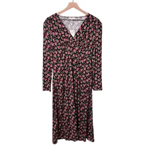 NWT Boden Women’s Jersey Tea Midi Dress Diamond Rose Floral Black Pink 6 Petite thumbnail 3