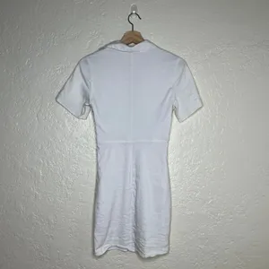 Zara Women's Linen Blend White Ring‎ Cutout Collared Bodycon Mini Dress Sz Small thumbnail 4
