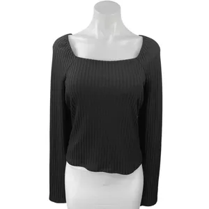 NEW Madewell Ottoman Black Ribbed Knit Square Neck Sweater Top Size XL thumbnail 5