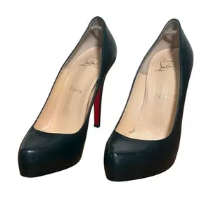 Christian Louboutin Rolando 120 Black Leather Platform Pumps Red Bottoms Heel 37 thumbnail 1