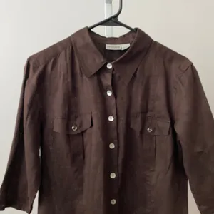 Chico's‎ Coastal 100% Linen Resortwear Button Tunic 2 Brown Shirt Blouse thumbnail 2