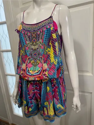 Camilla Pastel Floral Ikat Embroidered Top in Pink, Blue, Purple Size Medium thumbnail 4