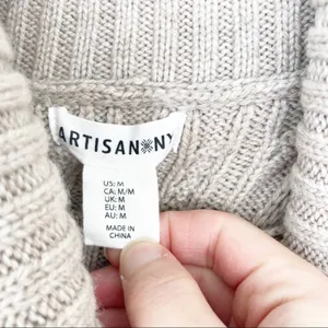 Artisan NY Wool Blend Tan Knit Turtleneck Sweater Fringe Sz M thumbnail 4