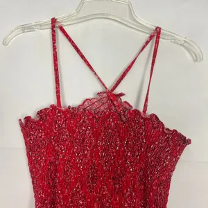 Women's Handkerchief Print Smocked Red Maxi Dress Size S/M thumbnail 11