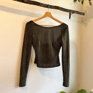 Lulus Olive Green Sparkle Low Back Long Sleeve Top Size XS NEW With Tags thumbnail 2