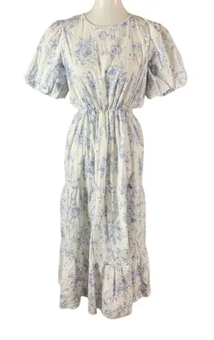 Indigo‎ Rose Blue Floral Puff Sleeve Tiered Midi Dress Cottagecore 10 thumbnail 1