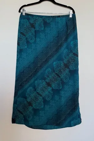 Blue Vintage Bohemian Paisley Middi Skirt XL thumbnail 1