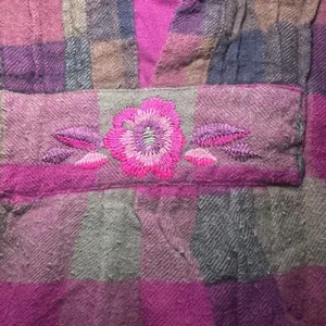 Blair Plaid Flannel Tunic Top Embroidered Pink Brown Green Womens S Fall‎ Blouse thumbnail 2