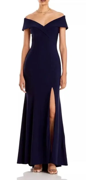 Aqua Dresses Navy Blue Off-Shoulder Evening Gown Size 6 thumbnail 1