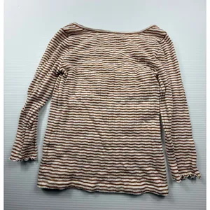BP. Womens Striped Ribbed Knit‎ Scoop Neck Long Sleeve Top Brown White Size S thumbnail 5