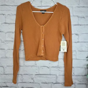 NWT Billabong Waffle Knit Henley Crop Top L Rust Terracotta Button Up Thermal thumbnail 3