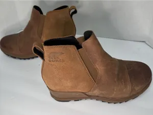Sorel Evie Womens 6.5 Cognac Chelsea Ankle Boots Leather Suede Wedge Lug Rubber thumbnail 1