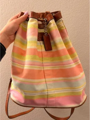 Vintage Coach Hamptons Watercolor Stripe Drawstring Backpack 2009 thumbnail 1