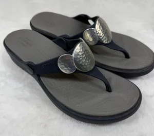 Crocs Sanrah Hammered Circle Wedge Flip Flops Navy Gray‎ Womens Sandal 6 thumbnail 1