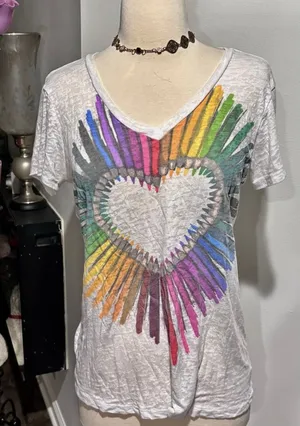 Delia's Vintage Y2K-era "Doe" Graphic White Burnout V-neck T-shirt thumbnail 1