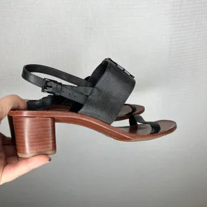 Tory Burch Black Leather Perforated Miller Block Heel Sandals Women's Size 10.5‎ thumbnail 3