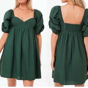 Hyacinth House Tuckernuck Sasha Mini Emerald Green Puff Sleeve Babydoll dress M thumbnail 2