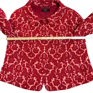 Talbots Petites Red Damask Jacquard Blazer‎ Dark Academia Textured Festive 14P thumbnail 6