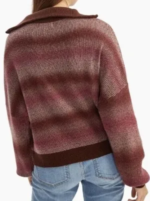 NAADAM Merino Cashmere Space Dye Quarter Zip Stripe Sweater Pink Red Medium thumbnail 2