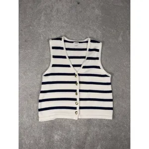 J Crew Sweater Vest Womens M Blue White Striped Button Front Nautical Preppy‎ thumbnail 3